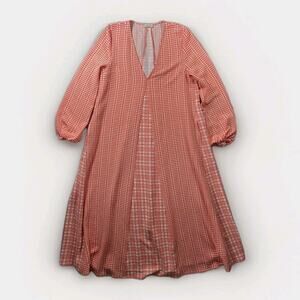 Stine Goya M Leila Maxi Dress V Neck Plaid Long Sleeve Orange